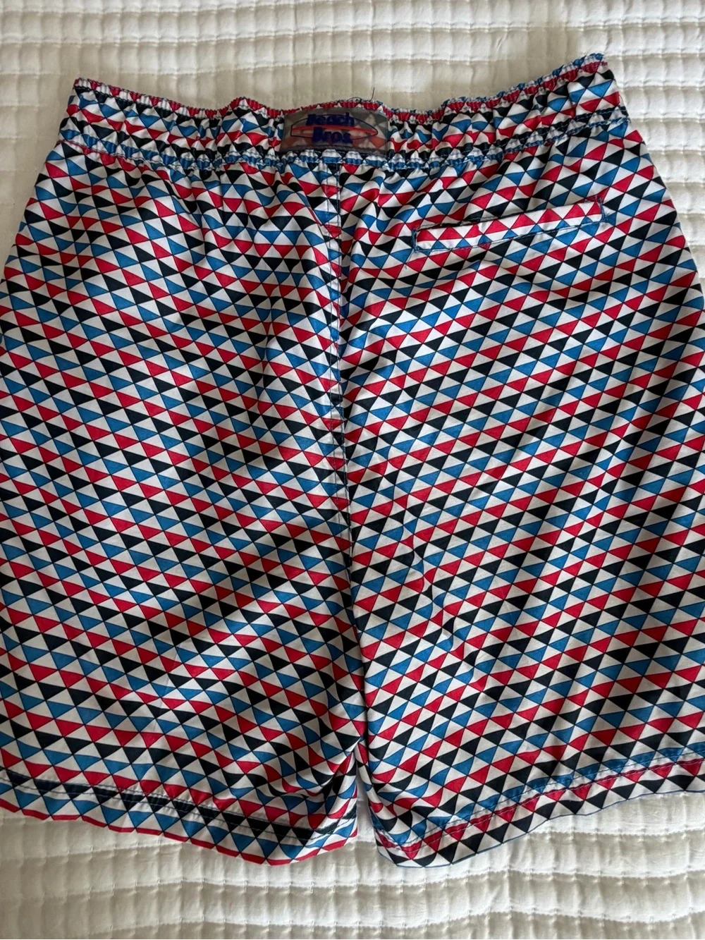 Men's Geometric Swim Shorts - Red, Blue & White - Medium
